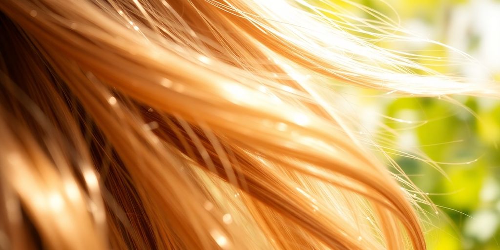 Close-up of shiny, healthy hair in natural light.