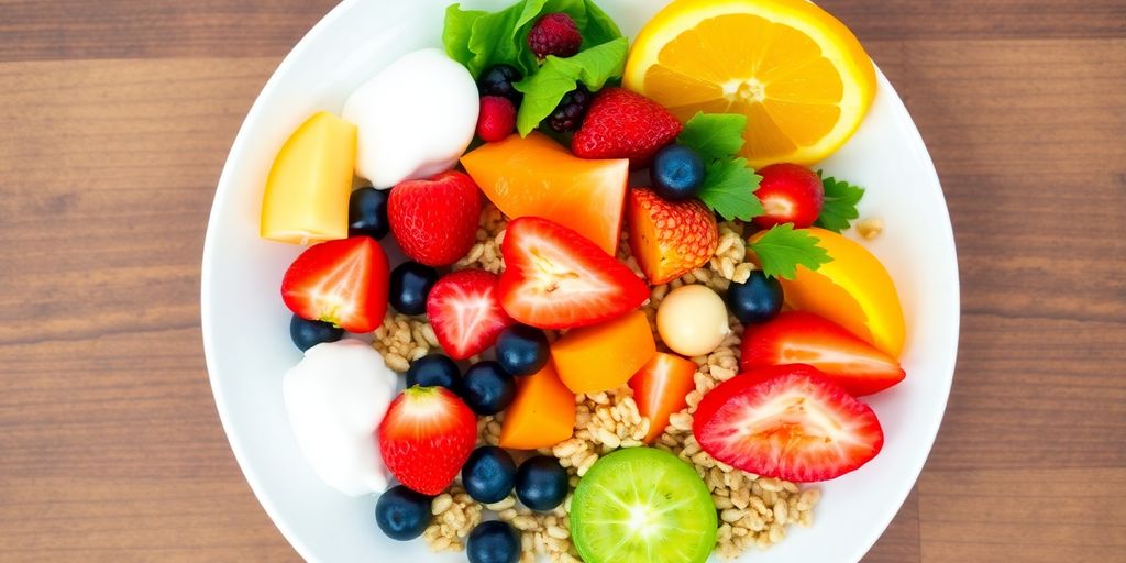 Colorful plate of healthy foods for gut health.